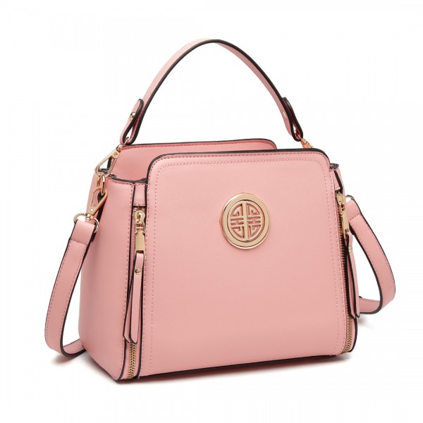 Leather Look Practical Crossbody Bag - Pink